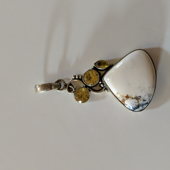 Dendritic Agate and Citrine Sterling Silver Pendant - Picture 1 of 3